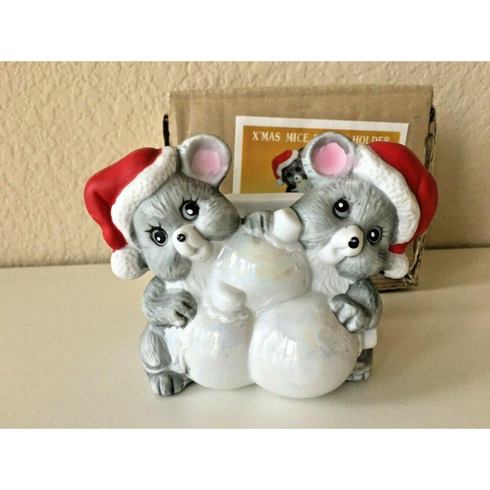 Vintage Christmas Santa Mice Napkin Holder 1986